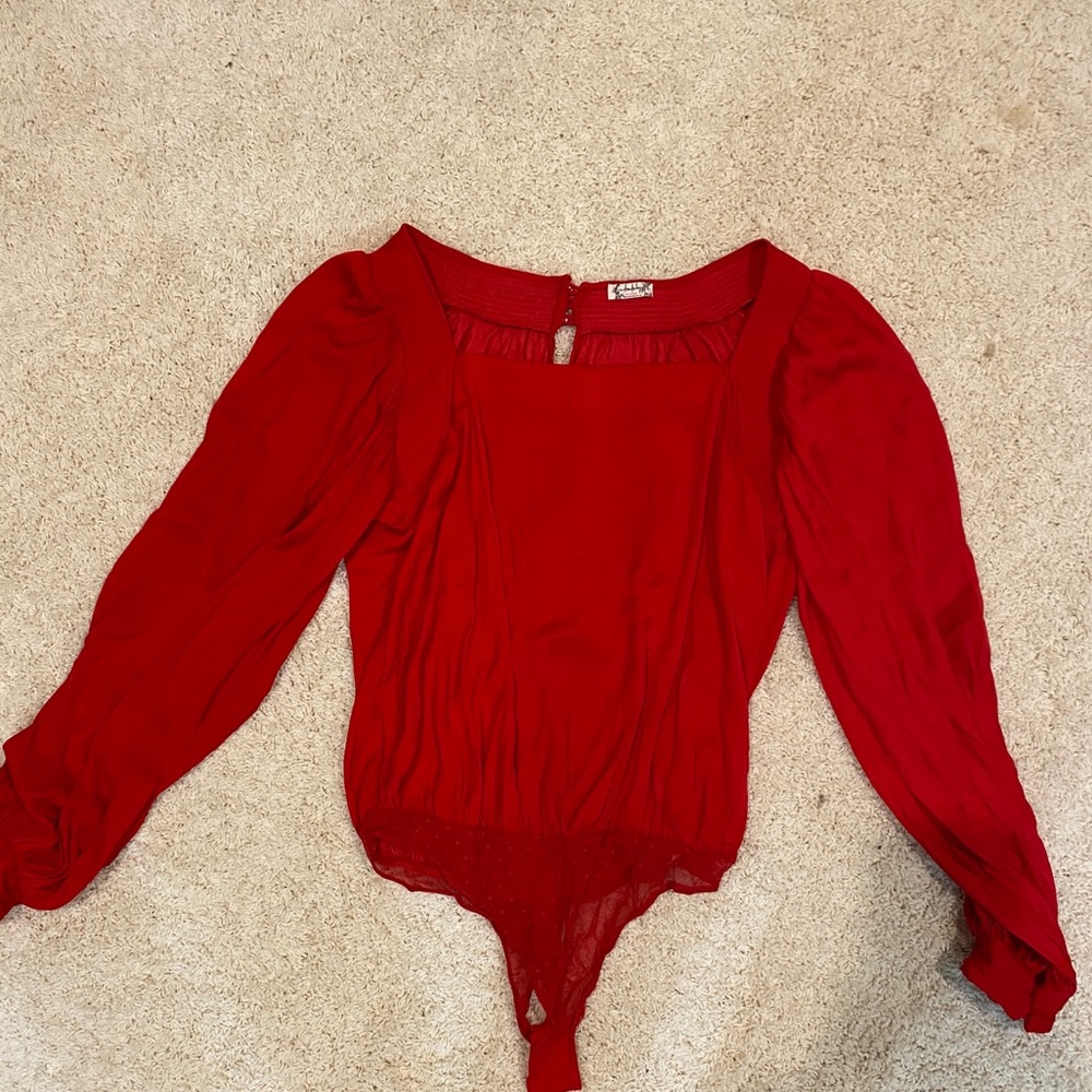 Free People Red Satin Bodysuit